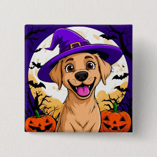 Schattige hond in heksenhoed vierkante button 5,1 cm
