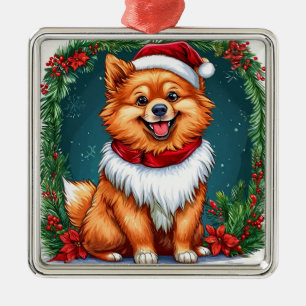 Schattige hond in kerstmannenoutfit metalen ornament