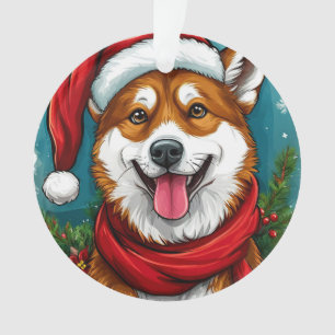 Schattige hond in kerstmannenoutfit ornament