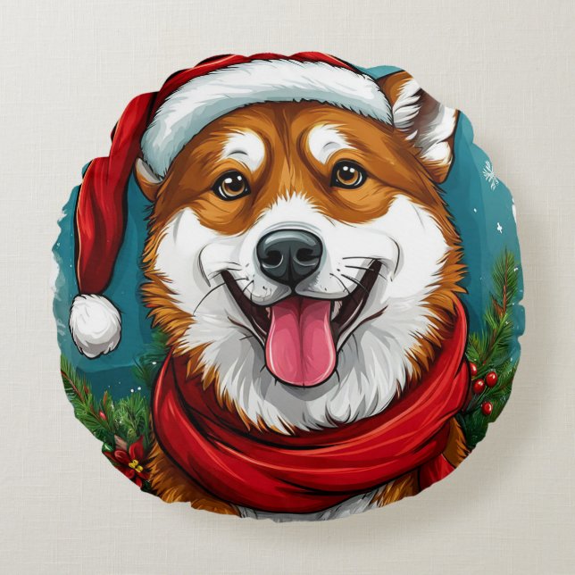 Schattige hond in kerstmannenoutfit rond kussen (Voorkant)