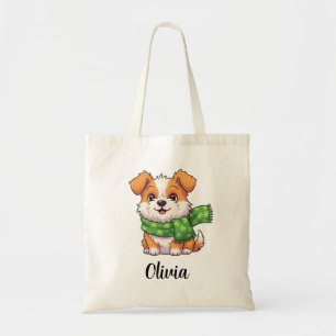 Schattige hond in klaverensjaal tote bag