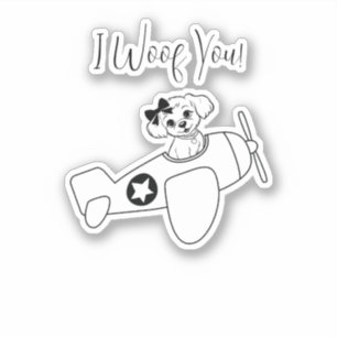 Schattige hond in vliegtuig, Lijntekening, Eenvoud Sticker