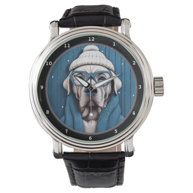 Schattige hond in wintermode horloge (Voorkant)