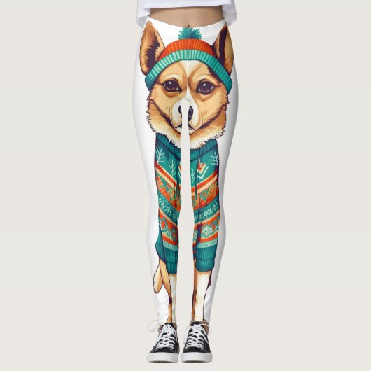 Schattige hond in winterstijl leggings (Voorkant)