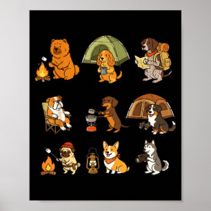Schattige hond kampeert avontuur buiten cartoon on poster
