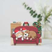 schattige hond kat kersthoed kerstmis feestdagenkaart (Staand voorkant)