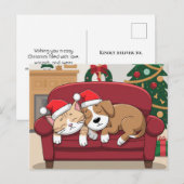 schattige hond kat kersthoed kerstmis feestdagenkaart (Voorkant / Achterkant)