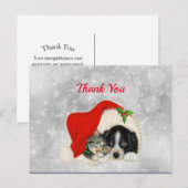 Schattige Hond Kat Kerstmuts Kerstmis Dank Je Briefkaart (Voorkant / Achterkant)
