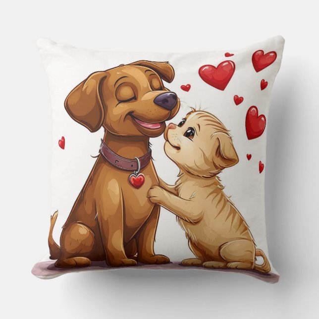 💕 Schattige Hond Kat Kussen Romantisch Knus (Voorkant)
