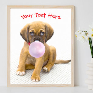 Schattige Hond, Kauwgom Bel, Naam of Bericht Poster