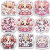 Schattige hond Kawaii Valentijn's Day Stickers (Voorkant)