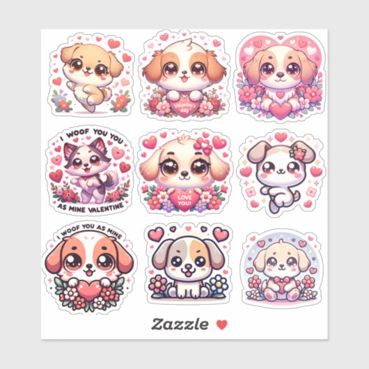 Schattige hond Kawaii Valentijn's Day Stickers (Vel)