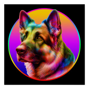 SCHATTIGE HOND KLEURRIJKE REGENBOOG PERFECT POSTER