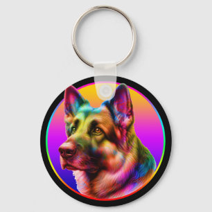 SCHATTIGE HOND KLEURRIJKE REGENBOOG SLEUTELHANGER