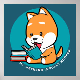 Schattige Hond Leest Boek Grappige Spreuk Poster