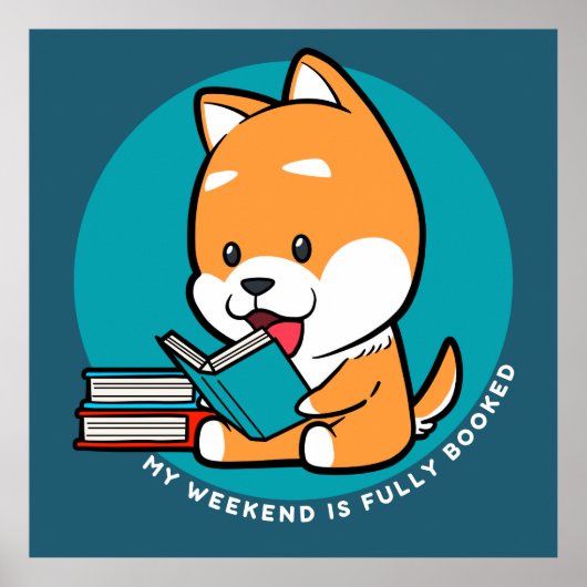 Schattige Hond Leest Boek Grappige Spreuk Poster (Voorkant)