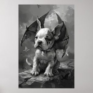 Schattige hond met Dragon Wings Fantasy Art Poster