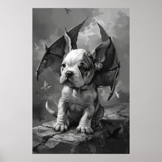 Schattige hond met Dragon Wings Fantasy Art Poster (Voorkant)