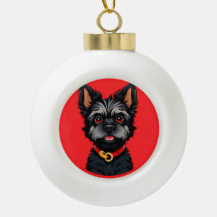 Schattige Hond Met Een Kleurrijke Halsband Keramische Bal Ornament