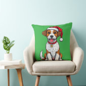 Schattige hond met kerstmuts zittend en lachend kussen (Stoel)