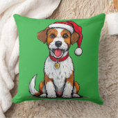Schattige hond met kerstmuts zittend en lachend kussen (Deken)
