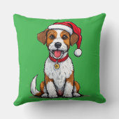 Schattige hond met kerstmuts zittend en lachend kussen (Achterkant)