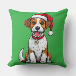Schattige hond met kerstmuts zittend en lachend kussen