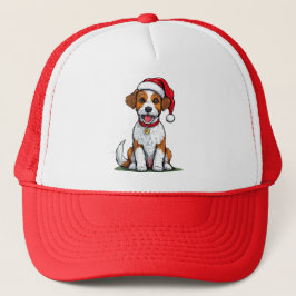 Schattige hond met kerstmuts zittend en lachend trucker pet