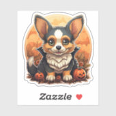 Schattige Hond Met Pompoenen Cartoon Halloween Cor Sticker (Vel)