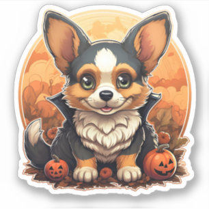 Schattige Hond Met Pompoenen Cartoon Halloween Cor Sticker