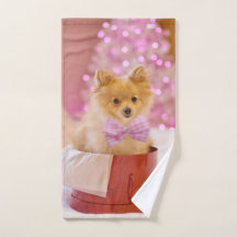Schattige hond met roze strik Kerstfoto