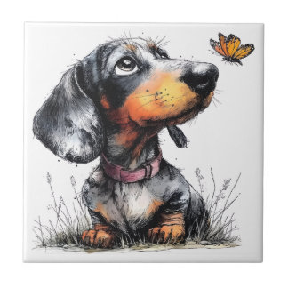 Schattige hond met vlinder tegeltje