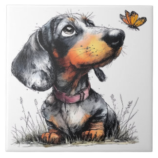 Schattige hond met vlinder tegeltje