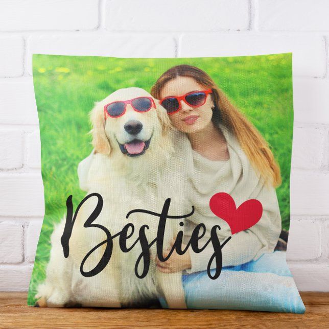 Schattige Hond Moeder Beste Vriendinnen Rode Hart  Kussen (Glittery Rose Gold Foil 15th Birthday Throw Pillow)