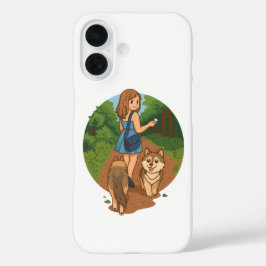 Schattige Hond Moeder Wandelende Puppies Bos Pad I iPhone 16 Hoesje