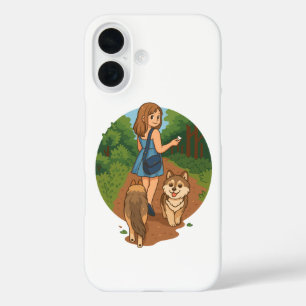 Schattige Hond Moeder Wandelende Puppies Bos Pad I iPhone 16 Hoesje