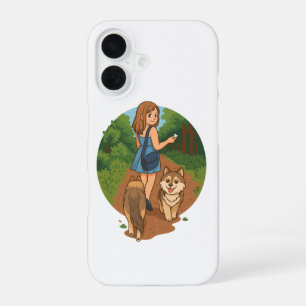 Schattige Hond Moeder Wandelende Puppies Bos Pad I iPhone 16 Hoesje