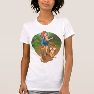 Schattige Hond Moeder Wandelende Puppies Bos Pad I T-shirt