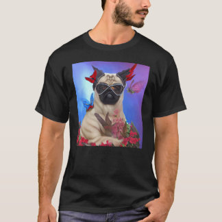 Schattige hond mopshond draagt zonnebril t-shirt