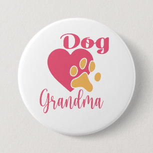 Schattige Hond Oma Roze Hart Pootafdruk Grafisch Ronde Button 7,6 Cm