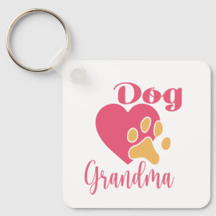 Schattige Hond Oma Roze Hart Pootafdruk Grafisch Sleutelhanger