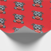 Schattige hond omarmt hart met blije expressie cadeaupapier (Hoek)