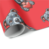 Schattige hond omarmt hart met blije expressie cadeaupapier (Rol Hoek)