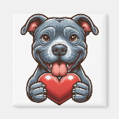 Schattige hond omarmt hart met blije expressie magneet (Voorkant)