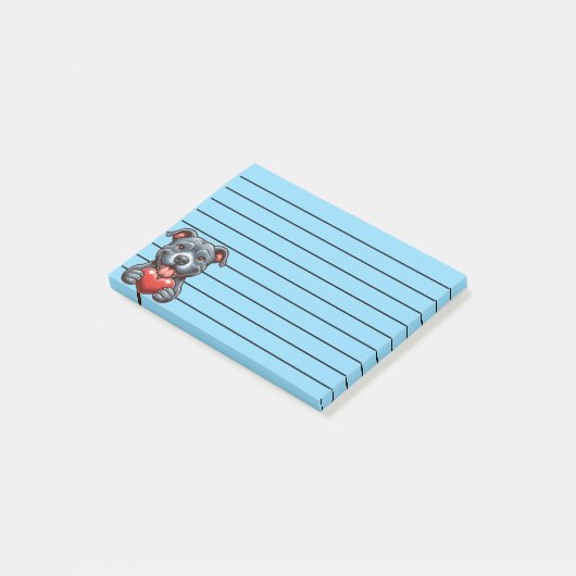 Schattige hond omarmt hart met blije expressie post-it® notes (Schuin)