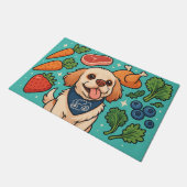 Schattige hond omringd door verse hele voedingsmid deurmat (Schuin)