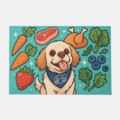 Schattige hond omringd door verse hele voedingsmid deurmat (Voorkant)