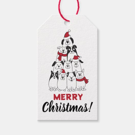 Schattige Hond Prettig Kerstfeest Cadeaulabel (Voorkant)