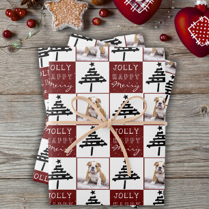 Schattige Hond Puppies Huisdier Foto Rode Kerstboo Inpakpapier Vel