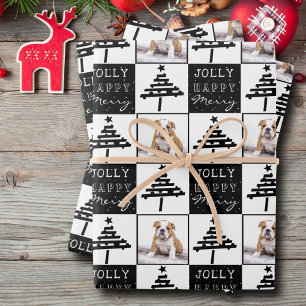 Schattige Hond Puppies Huisdier Foto Zwarte Kerstb Inpakpapier Vel